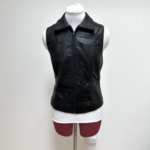 Black lambskin leather zip vest